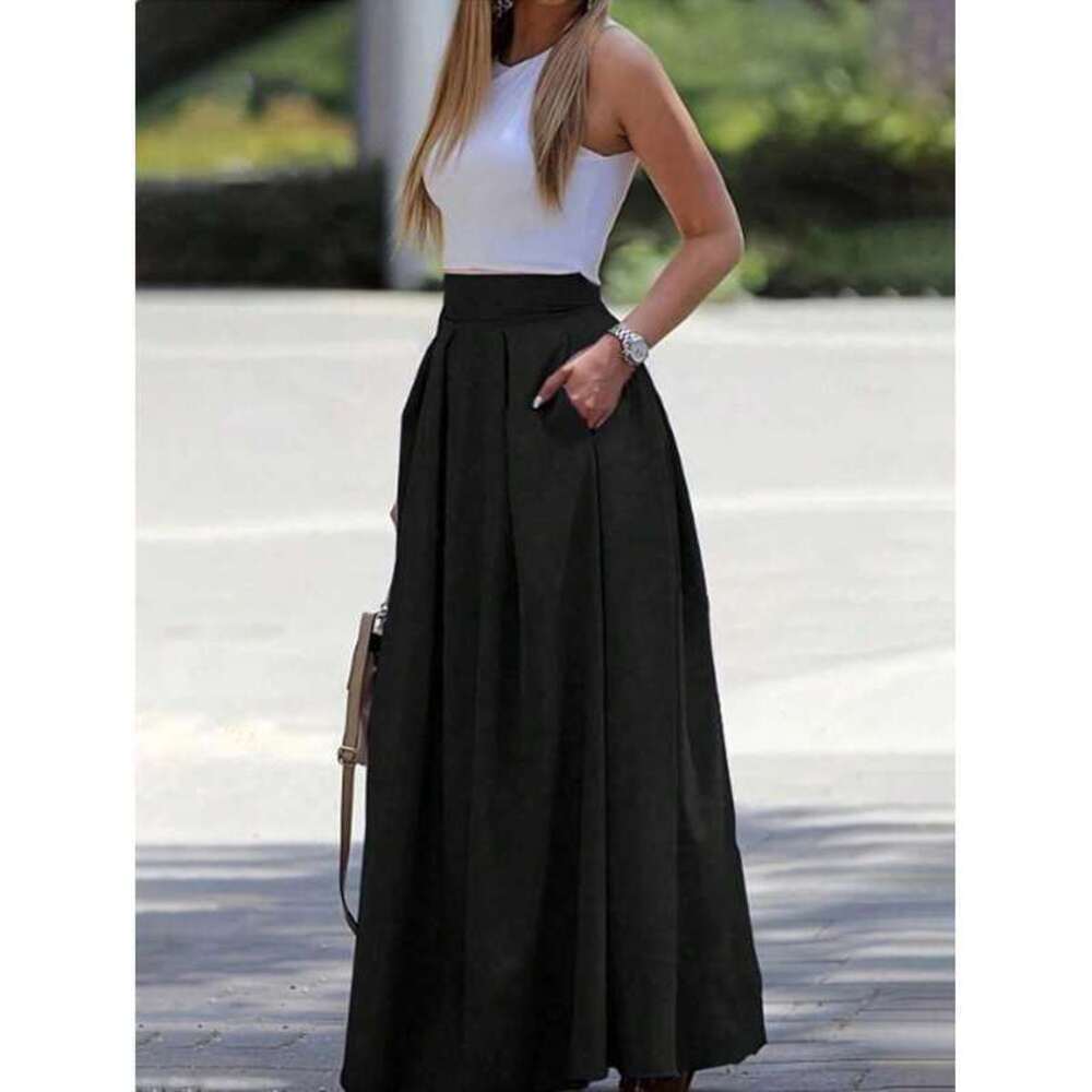 EMERY ROSE A-Line Solid Color High Waist Skirt